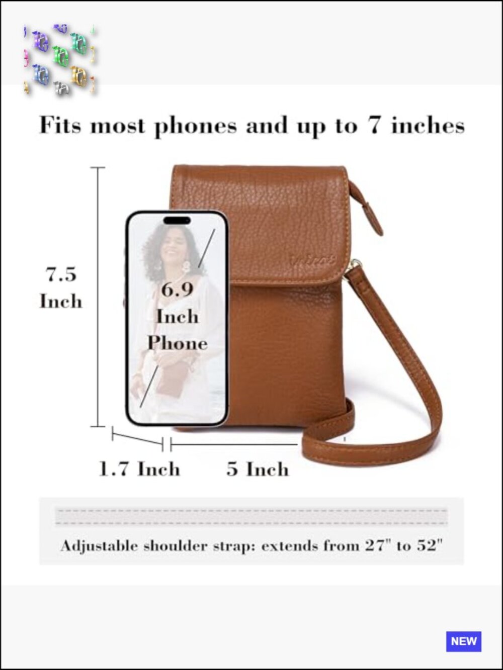 Vegan Leather Crossbody Bag with Multiple Pockets RFID Blocking Travel Purse - Picture 6 of 7